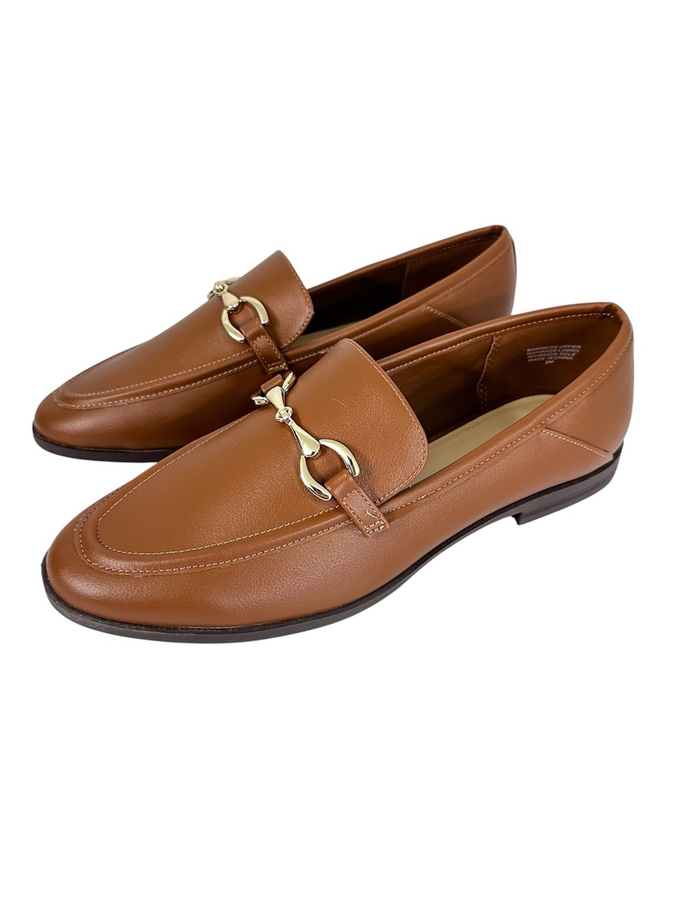 LOFT Loafers Cognac Brown Goldtone Horsebit Slip On Shoes Faux Leather Women’s 9